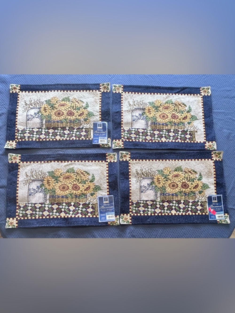 Vintage Windham Home Sunflower Basket Tapestry Placemats Set of 4